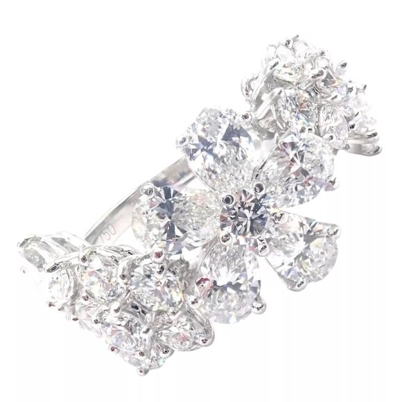 Authentic! Van Cleef & Arpels Folie des Pres 18k White Gold Diamond Flower Ring - Picture 1 of 14